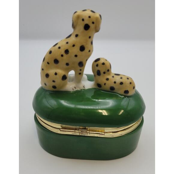 Vintage 1985 - Fitz And Floyd Dalmatian Dog Green Hinged Trinket Box 4.5" - Picture 8 of 16